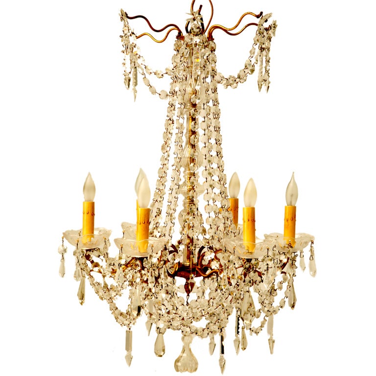 c.1940 French Baccarat Style 6 Light Crystal Chandelier
