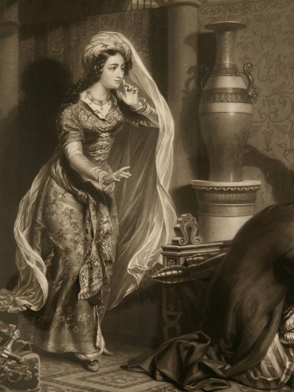 Prova d'artista di un'incisione inglese. Il fondo recita come segue:

Stampato da Henry Fradelle e inciso da Thomas Lupton.
Rebecca e Ivanhoe
MENTRE IL CAVALIERE FERITO STAVA PER RIVOLGERSI A QUESTA BELLA APPARIZIONE, LEI IMPOSE IL SILENZIO