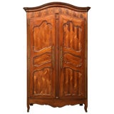 Antique French Oystered and Chevron Cherry Wood Louis XV Armoire