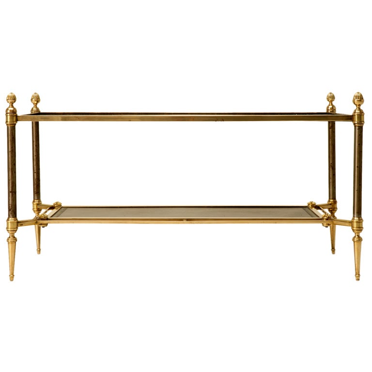 c.1950 French Brass, Glass, 
Tooled Leather Coffee Table