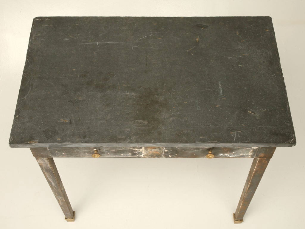 Mid-20th Century c.1940 French Steel Industrial Era Work Table w/ Slate Top
