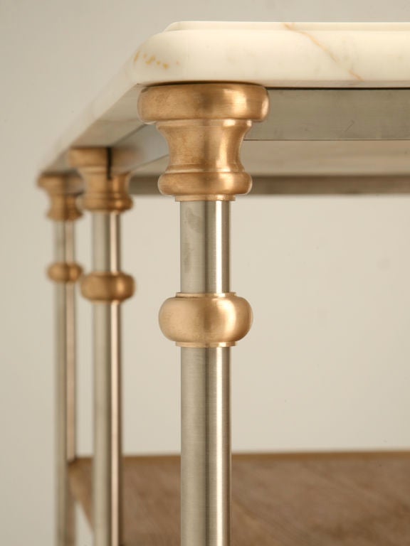 Hand-Crafted Custom French Industrial Inspired Hand-Made Steel and Bronze Kitchen Island For Sale