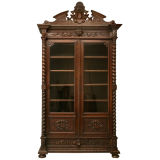 c.1860 French Henri II Hand-Carved Oak Bibliotheque/Cabinet