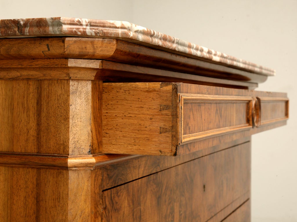 Marble Louis Philippe Bookmatched Burled Walnut Commode, circa 1860