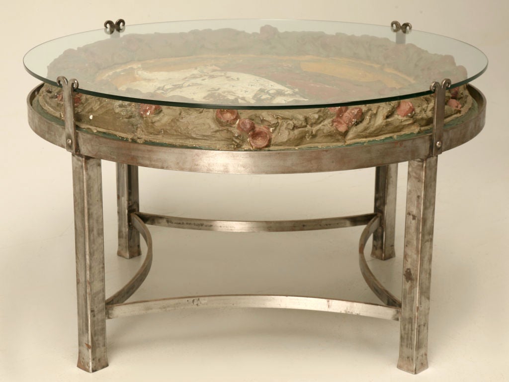 c.1890 English Plaster Relief Coffee Table w/ Iron Base