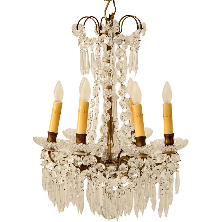 c.1940 Petite French Crystal 6-light Chandelier