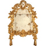 Antique Original 18th C. Italian Hand Carved, Gilded, & Mirrored Fire Screen