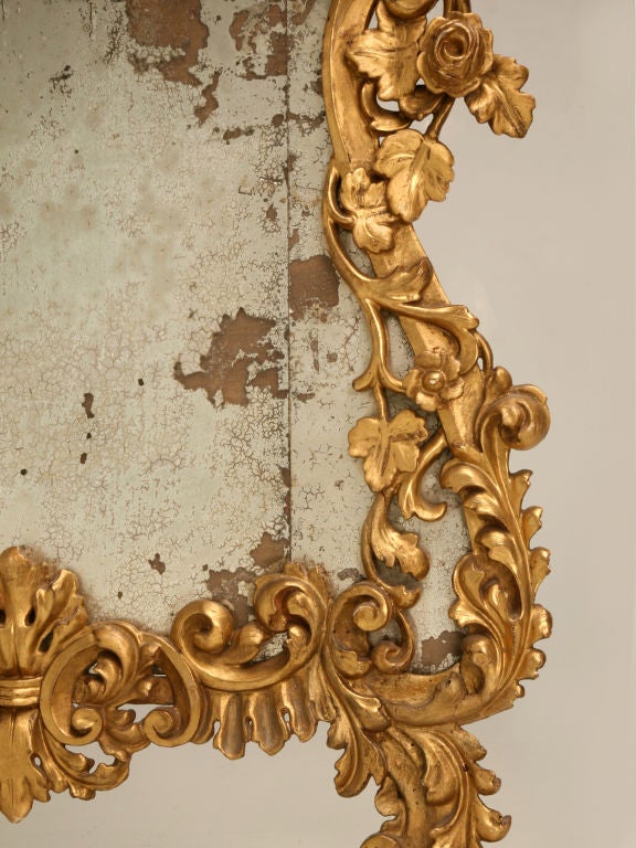 Giltwood Original 18th C. Italian Hand Carved, Gilded, & Mirrored Fire Screen