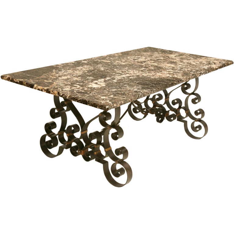 Absolutely Incredible Antique Italian Marble & Iron Dining Table