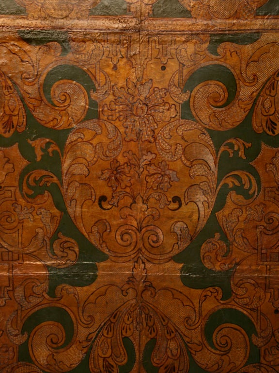 Belgian c.1700's Mechelen Gilt, Tooled & Painted Cordwain Folding Screen