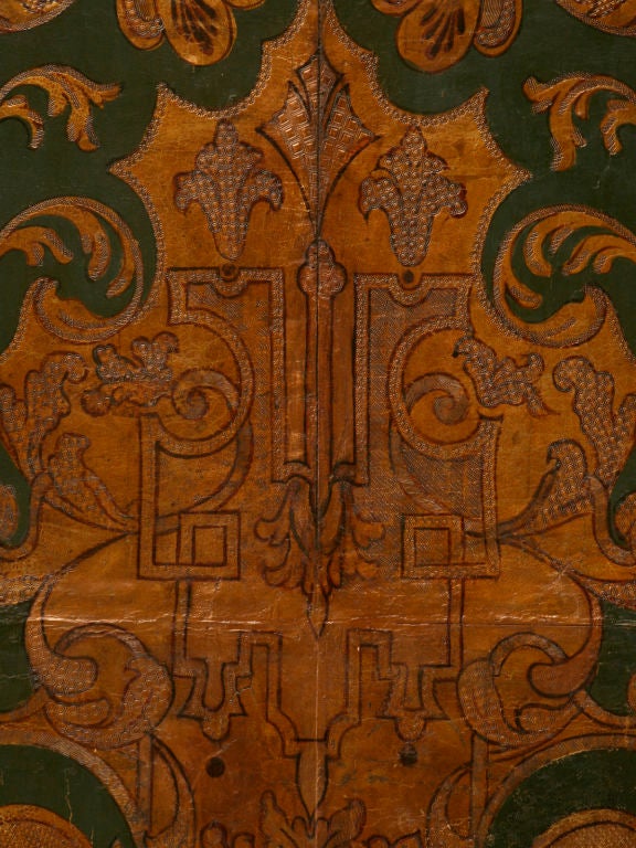 c.1700's Mechelen Gilt, Tooled & Painted Cordwain Folding Screen 2