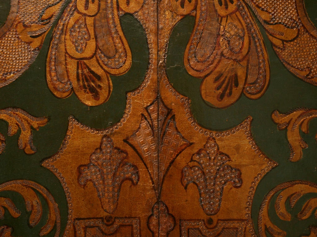 c.1700's Mechelen Gilt, Tooled & Painted Cordwain Folding Screen 3