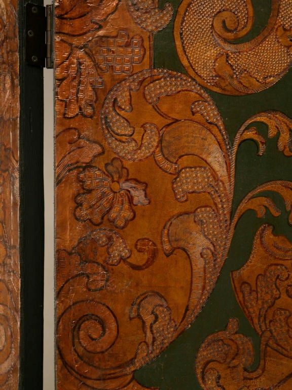 c.1700's Mechelen Gilt, Tooled & Painted Cordwain Folding Screen 4