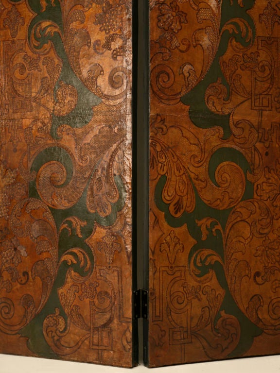 c.1700's Mechelen Gilt, Tooled & Painted Cordwain Folding Screen 5