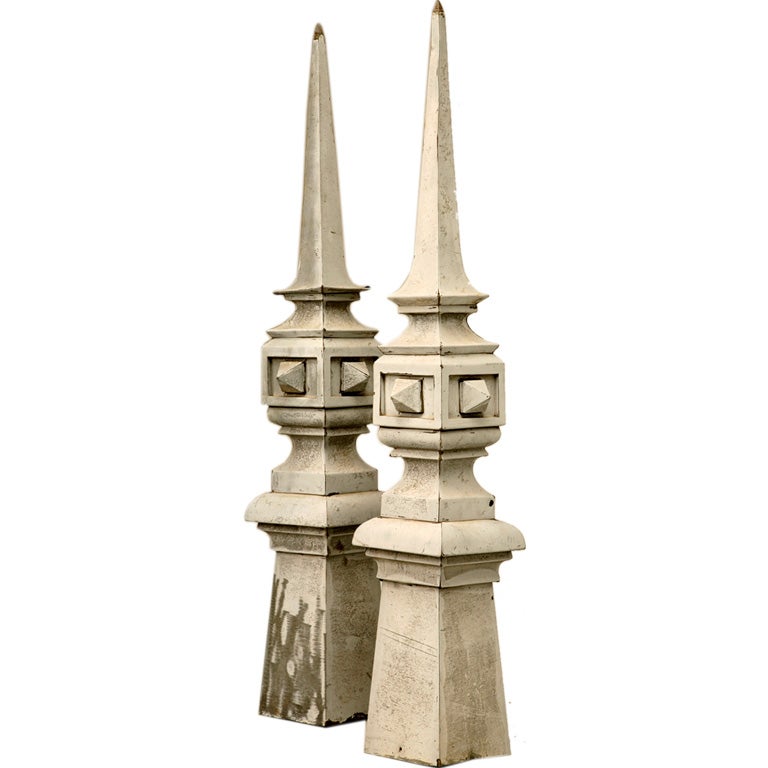 Pair of Zinc Architectural Roof-Top Spire-Form Finials