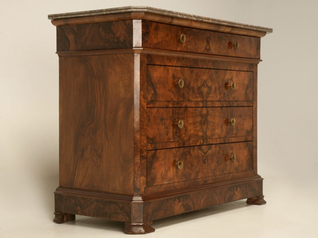 c.1880 Exotic Antique French Book-Matched Burled Walnut Commode