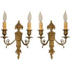 c.1920 Pair of Petite French Bronze 2-Light Sconces 10