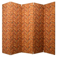 Upholstered Floor Screen with Five Panels or Room Divider Sun-faded