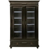 Antique c.1880 French Black Ebonized Bibliotheque/China Cabinet