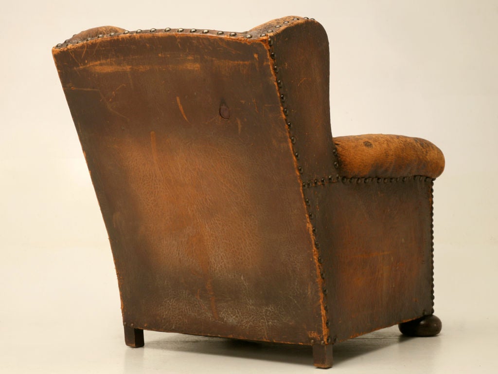 c.1920 Original French Leather Wing-Back Club Chair 7