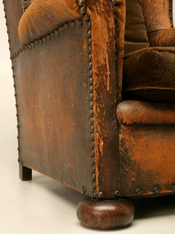 c.1920 Original French Leather Wing-Back Club Chair 3