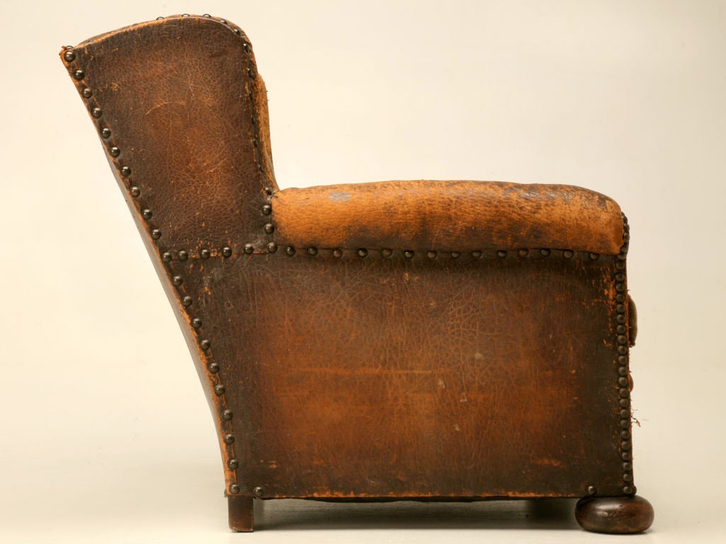 c.1920 Original French Leather Wing-Back Club Chair 6