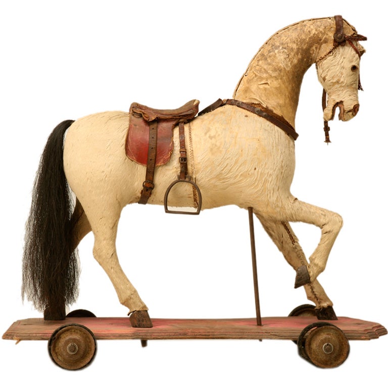 c.1900 Antique English Horse Pull Toy