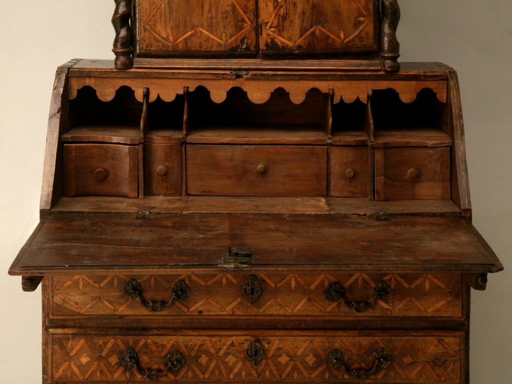 18th Century and Earlier c.1600 Primitive Antique Spanish Secretary w/Marquetry