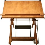 c.1930 Vintage French Architect's Drafting Table