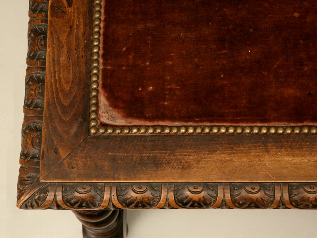 19th Century Antique French Barley Twist Desk with Drawer and Mohair Top, circa 1840