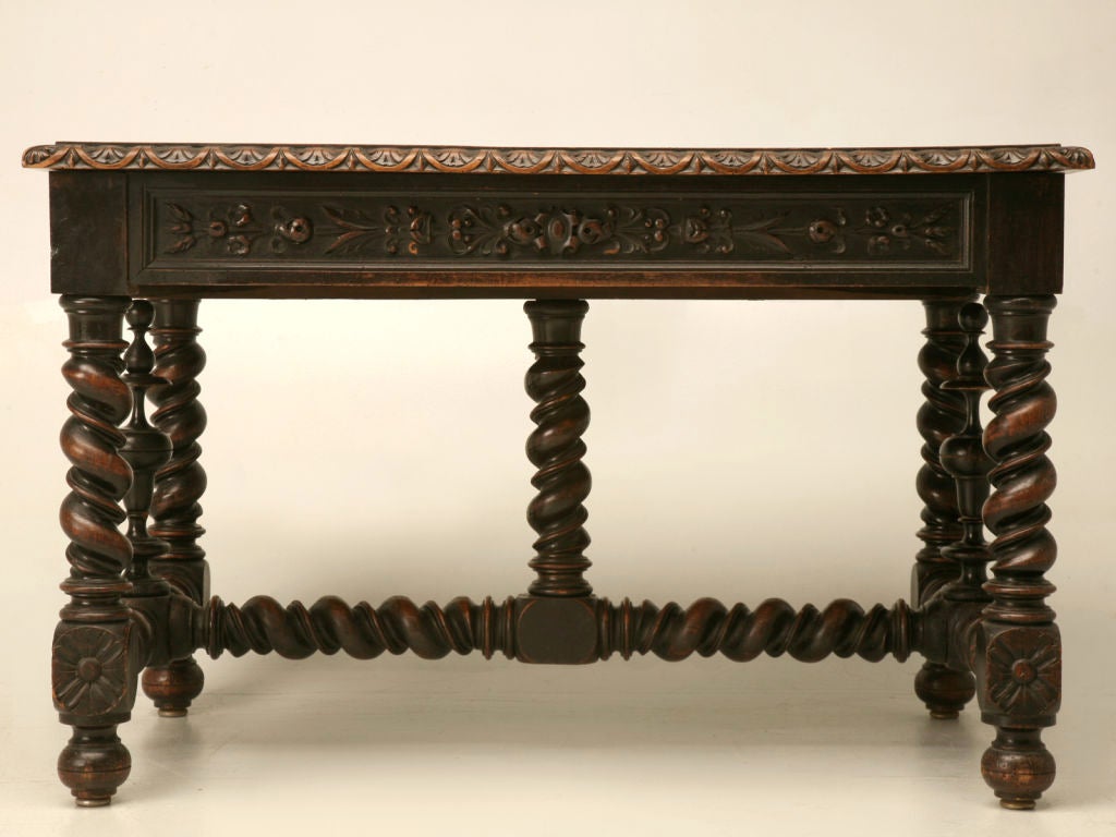 Antique French Barley Twist Desk with Drawer and Mohair Top, circa 1840 5