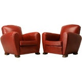 c.1940 French Red Leather Club Chairs