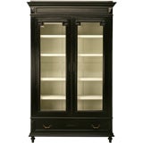 Antique c.1890 Ebonized French Bibliotheque or China Cabinet