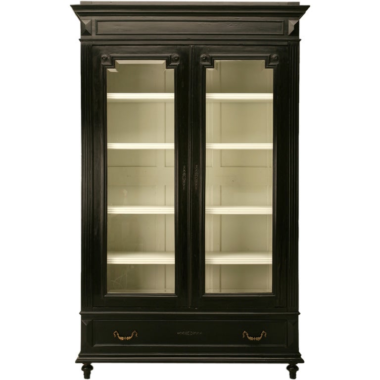 c.1890 Ebonized French Bibliotheque or China Cabinet