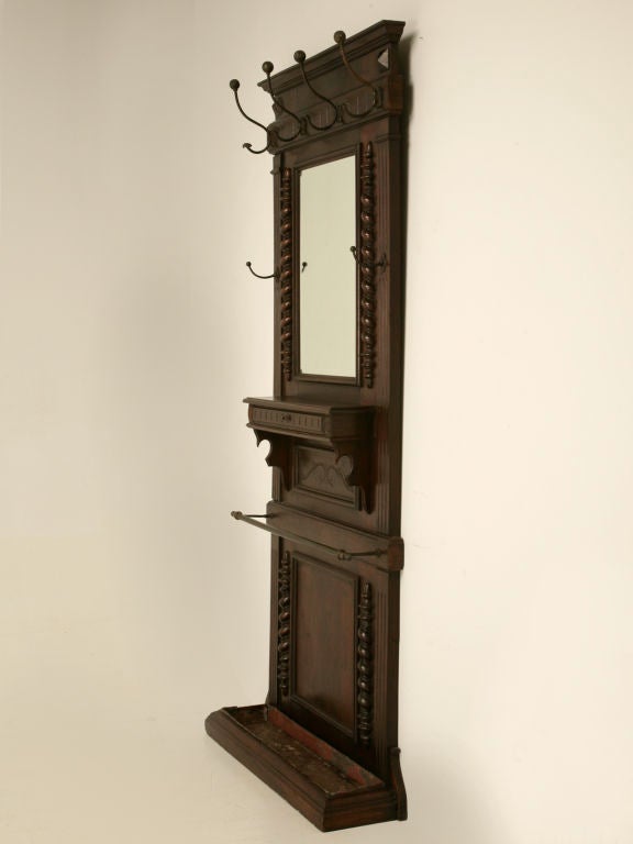 c.1880 French Walnut Hall Tree w/Mirror