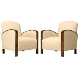 Vintage c.1940 Pair of Restored French Leather Club Chairs