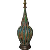 Vintage Single Italian Pottery Lamp with Blue and Green Glaze Stripes
