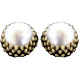 18k Gold Mabe Pearl  Mid Century Earrings