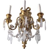 Pair of French Dore Bronze Sconces with Crystal
