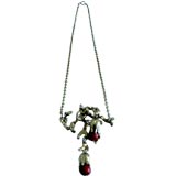 Coral and Gold Branch Necklace with Diamonds