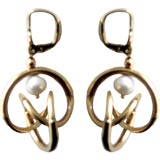 Mid Century Modern Gold and Pearl Earrings