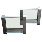 Pair of Mid Century Chrome and Glass Geometric Flower Vases