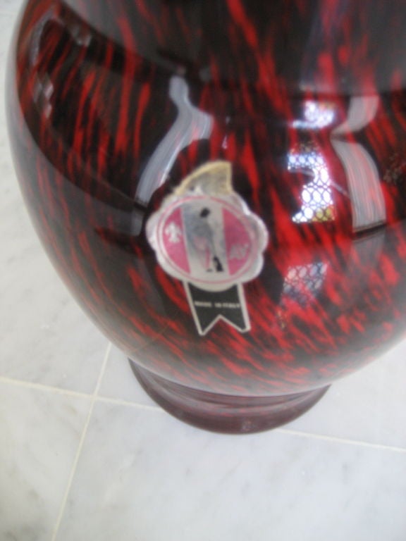 Blown Glass Red and Black Vintage Murano Vase Attributed to Seguso For Sale