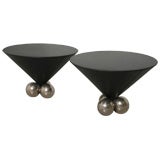 Pair of Geometric Leather and Nickel Tables