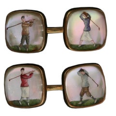 Rare Pair of 14k Gold Essex Crystal Cufflinks Golfers