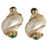 Pair of Vintage 14k Gold Seaman Schepps Turbo Shell Earrings