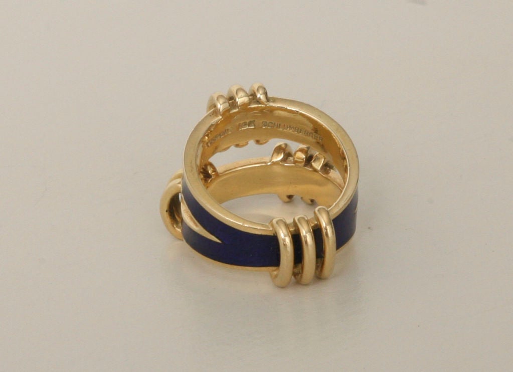 Tiffany & Co. 18k Gold Schlumberger Enamel Ring In Good Condition In West Palm Beach, FL