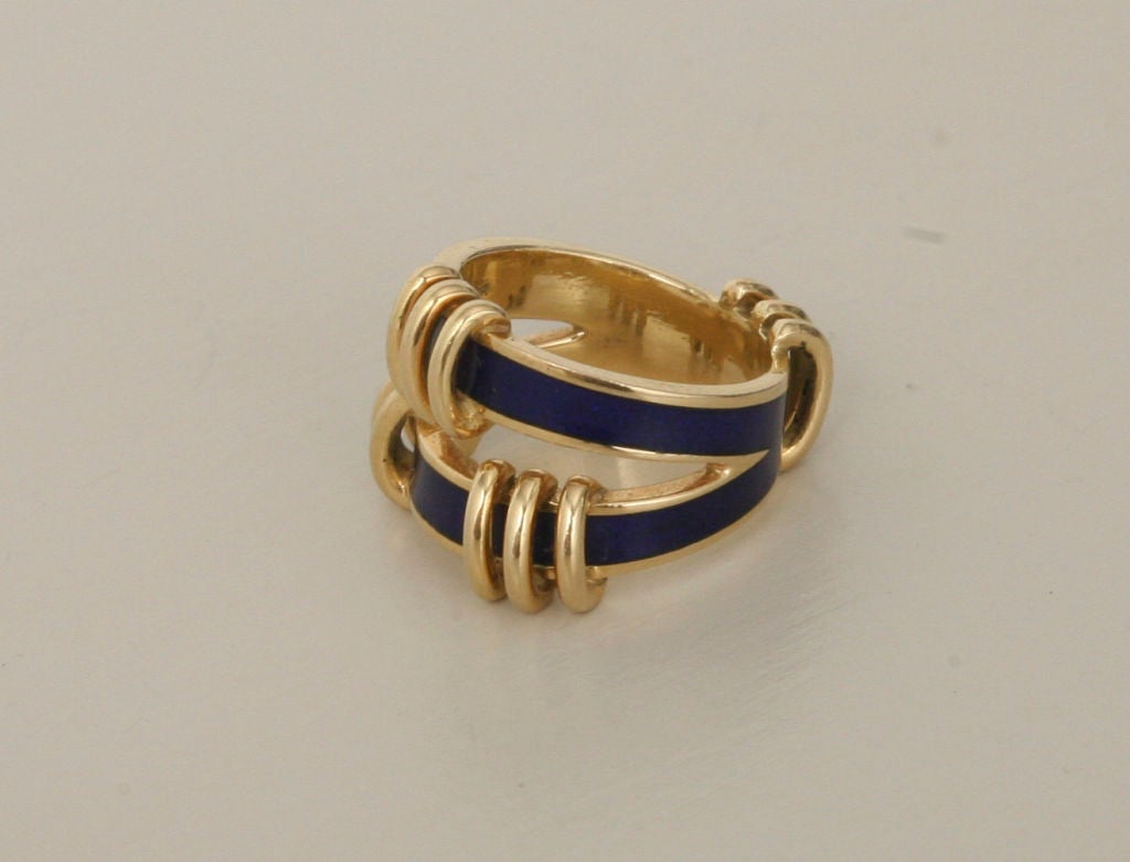 Mid-20th Century Tiffany & Co. 18k Gold Schlumberger Enamel Ring