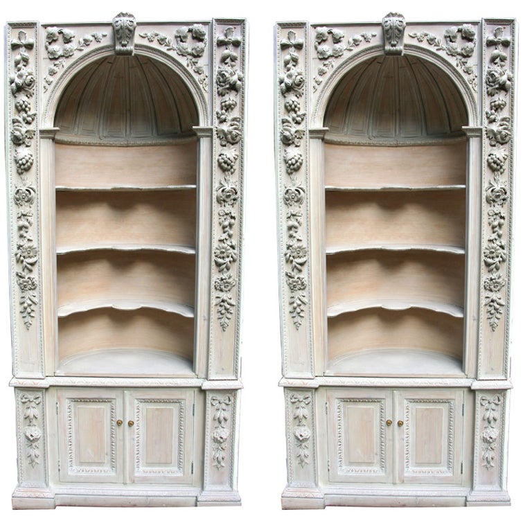 Pair of Georgian carved and limed cabinets