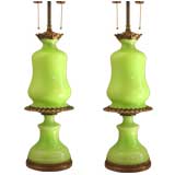 Antique Pair of English opaline glass table lamps